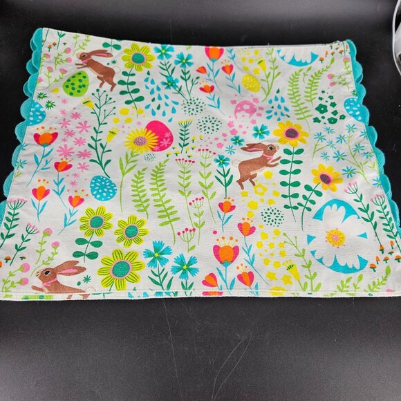 Fabric Placemats Spring Easter Bunny Egg Flowers Blue White Decor 14x17 Lot 7 - Picture 6 of 11